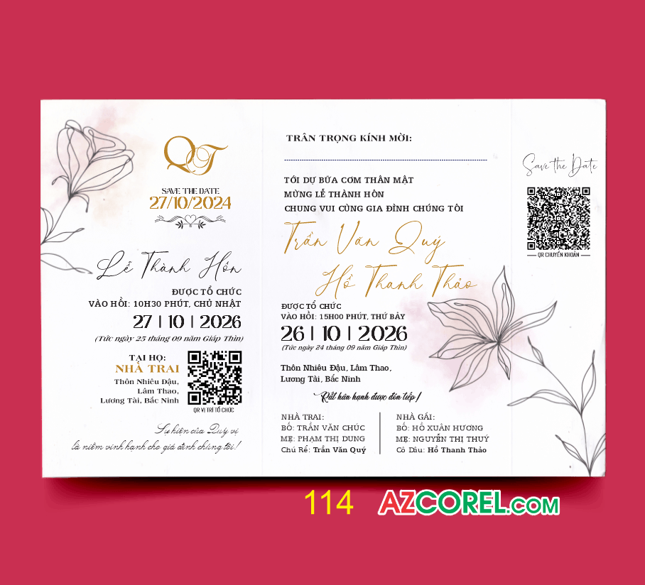 Thiệp cưới Lễ Thành Hôn Văn Quý và Thanh Thảo