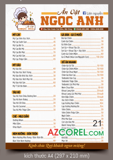 menu chuyên đồ ăn vặt