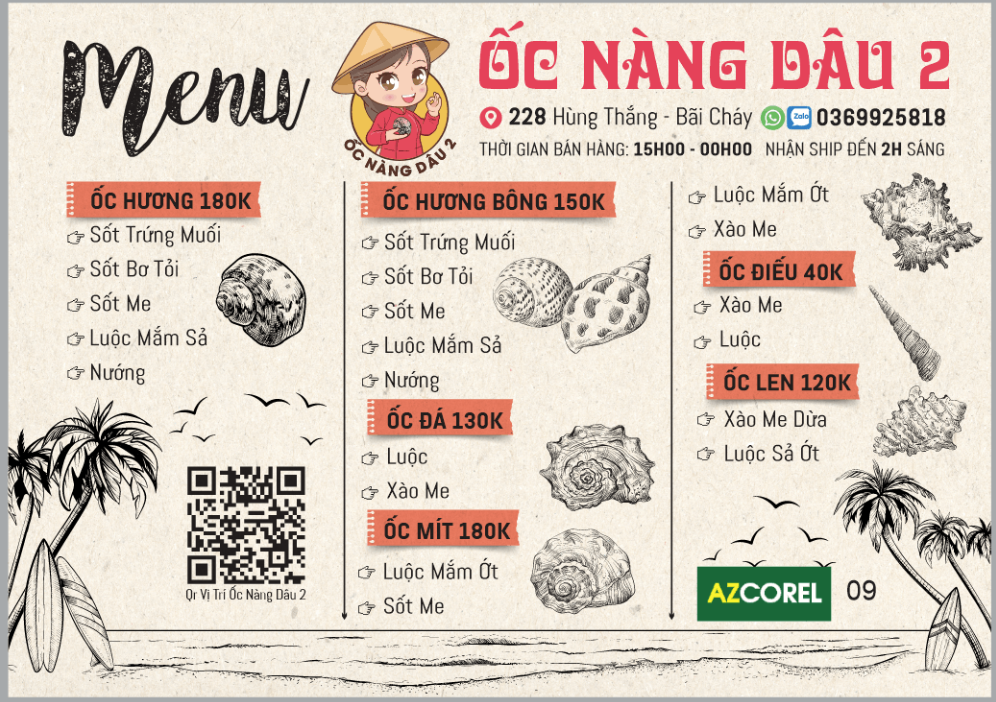 menu quán ốc