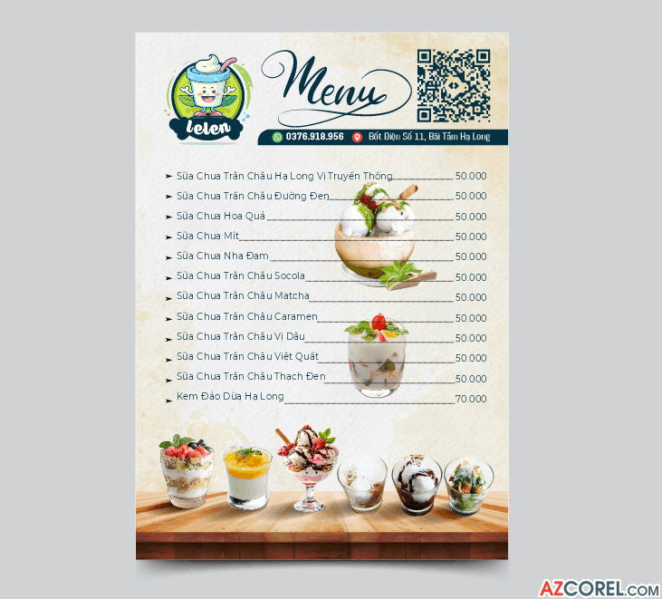 Mẫu menu sữa chua trân châu Hạ Long file corel