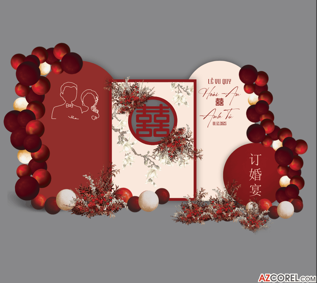 Backdrop trang trí Gia Tiên Lễ Vu Quy #13 file corel