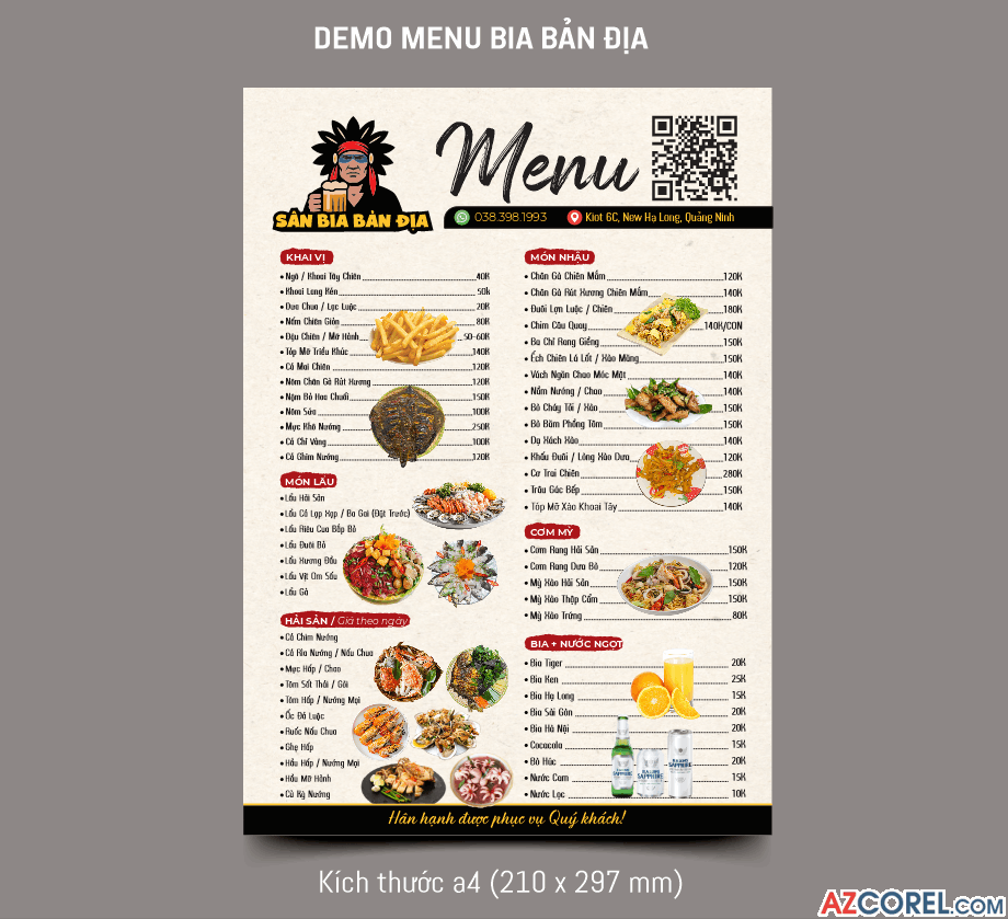 Mẫu demo thiết kế menu Quán bia bản địa