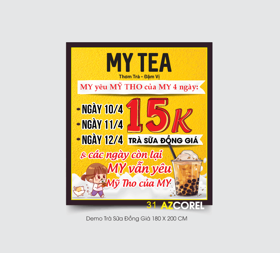Mẫu bảng giá Trà sữa đồng giá 15K My TEA