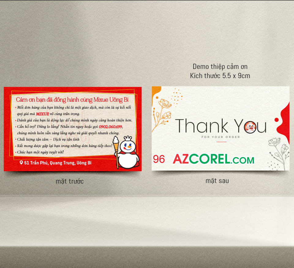 Demo thiệp cảm ơn kem Mixue Uông Bí file CorelDRAW x7