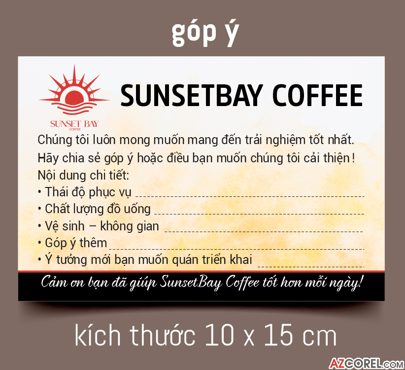 Thẻ góp ý Sunsetbay coffee file corel x7
