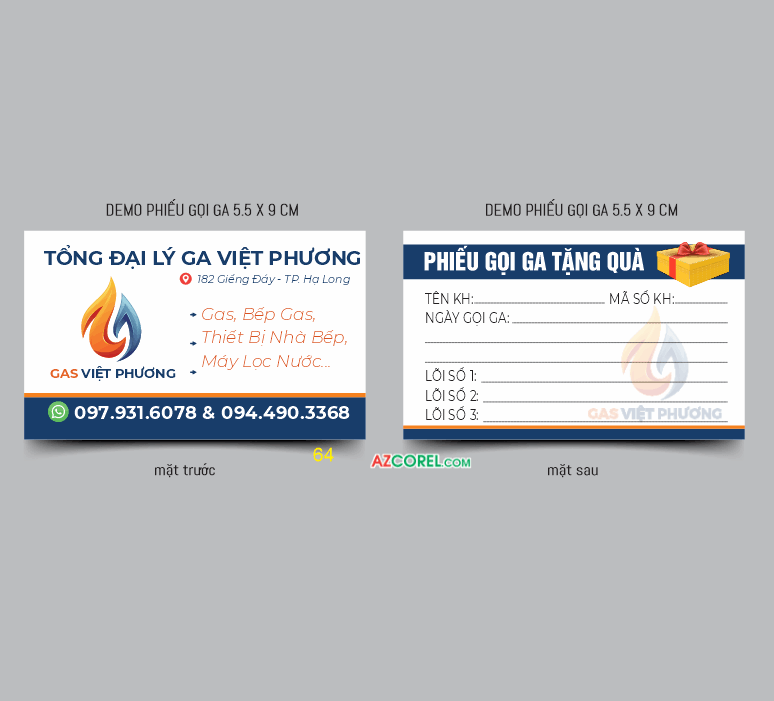 Mẫu demo Phiếu gọi Gas Việt Hương file CorelDRAW