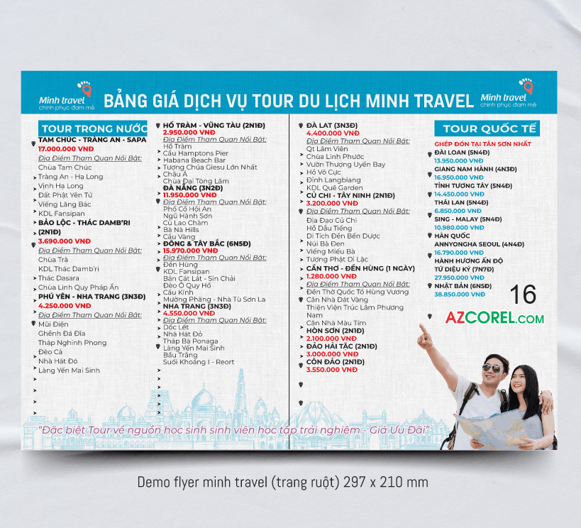 Thiết kế Bảng giá dịch vụ Tour du lịch Minh Travel
