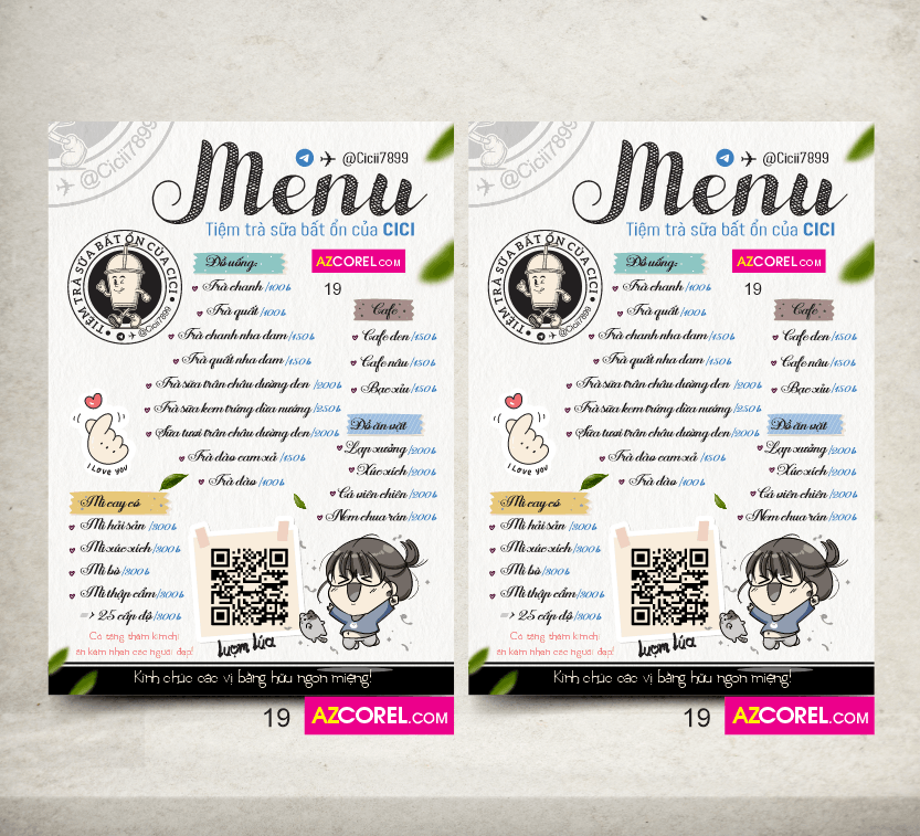 Mẫu thiết kế menu tiệm trà sữa bất ổn CICI