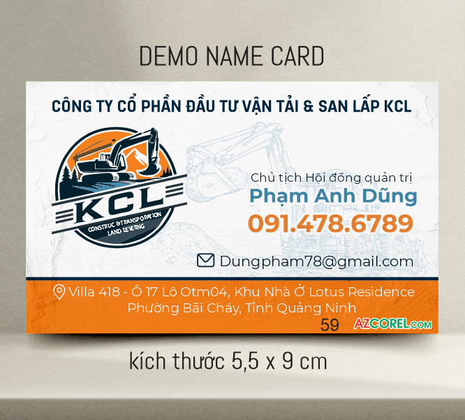 Name Card Công ty CP ĐT vận tải & san lấp KCL