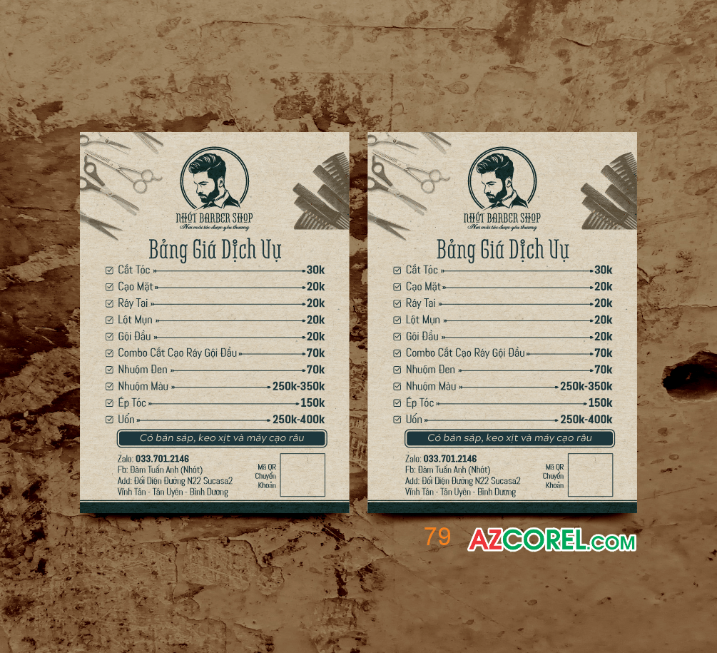 Mẫu Bảng giá dịch vụ cắt tóc nam Barber Shop