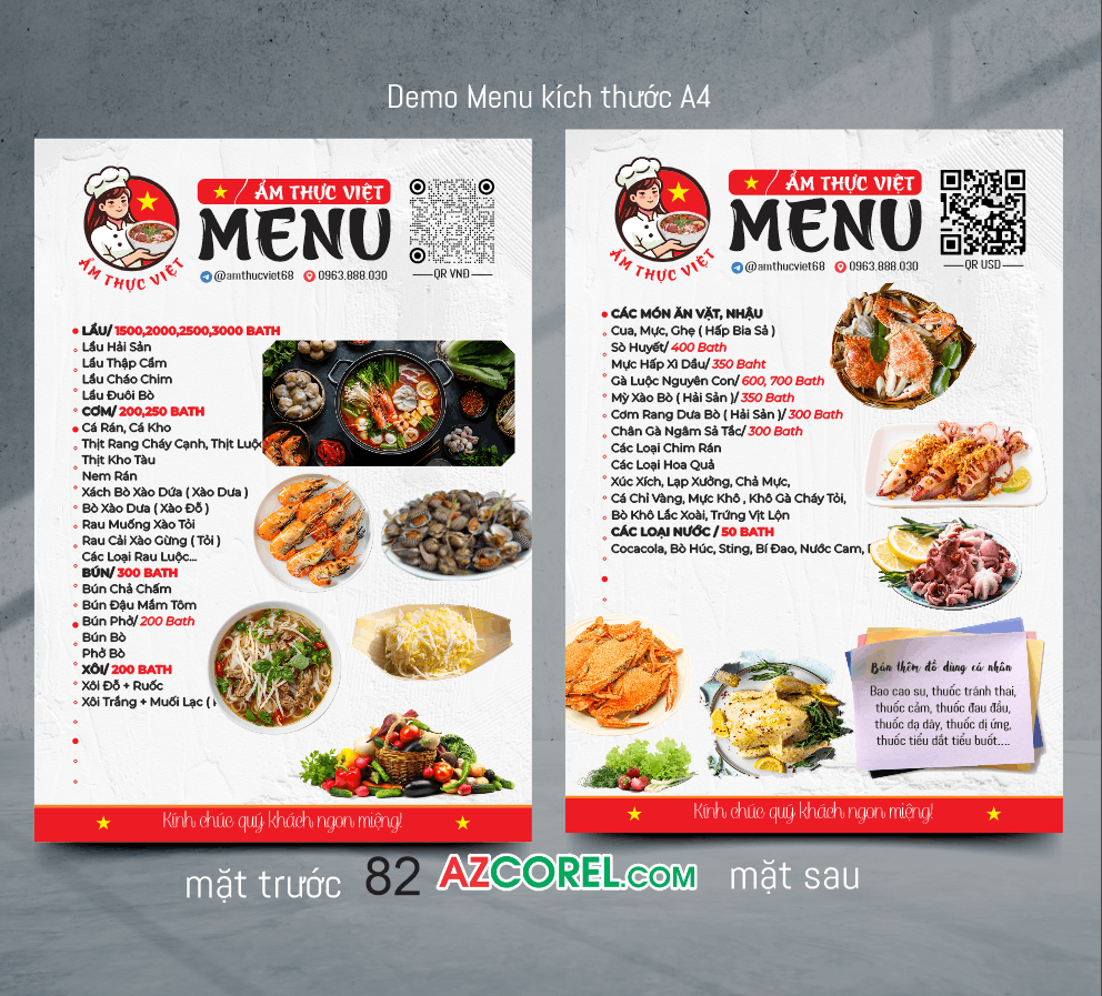 Mẫu thiết kế menu nhà hàng Ẩm Thực Việt file corel