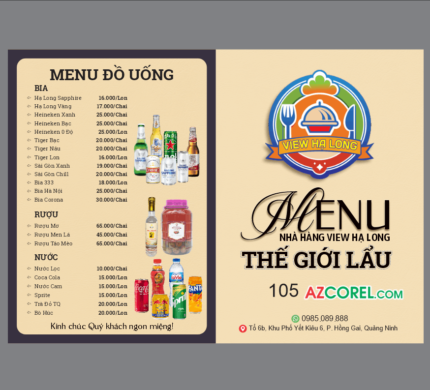 Menu nhà hàng view Hạ Long Thế Giới Lẩu