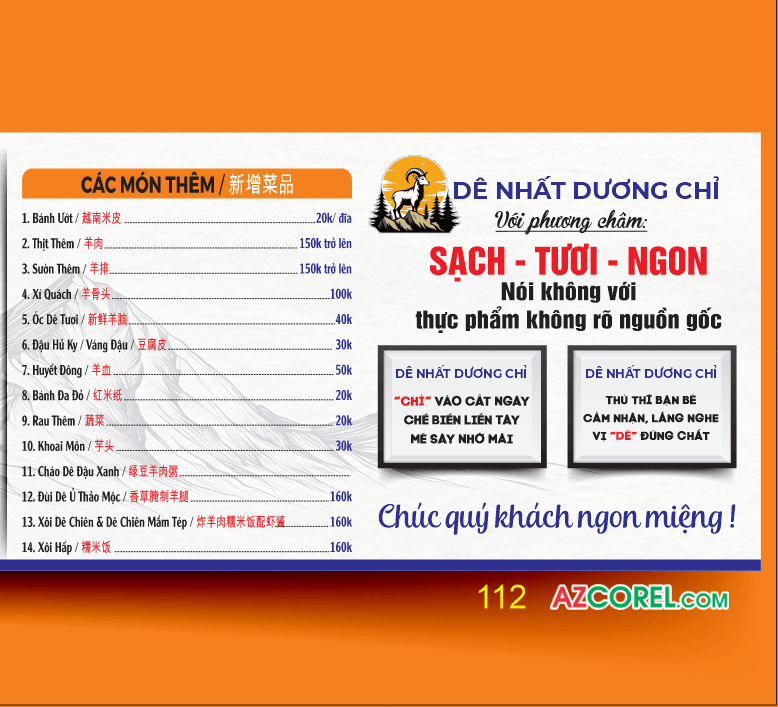 Mẫu thiết kế menu Dê Nhất Dương Chỉ file corel
