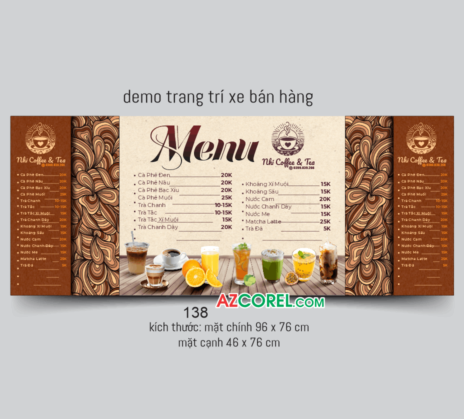 Demo Trang trí xe bán hàng menu Nhi Coffee & Tea