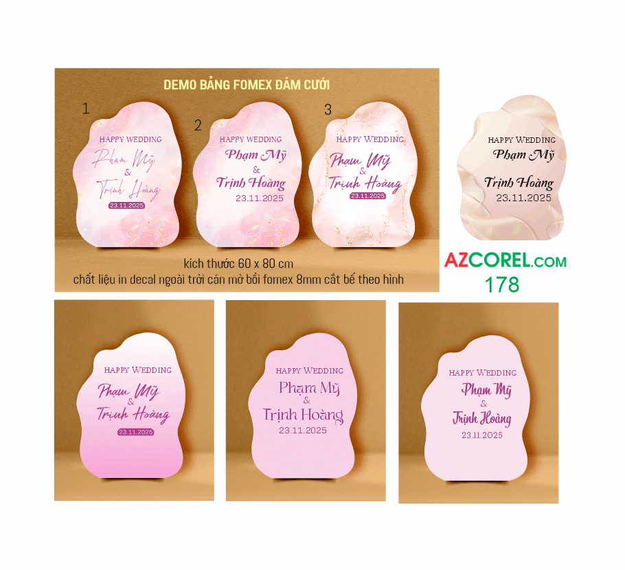 Demo bảng fomex tên đám cưới Happy Wedding