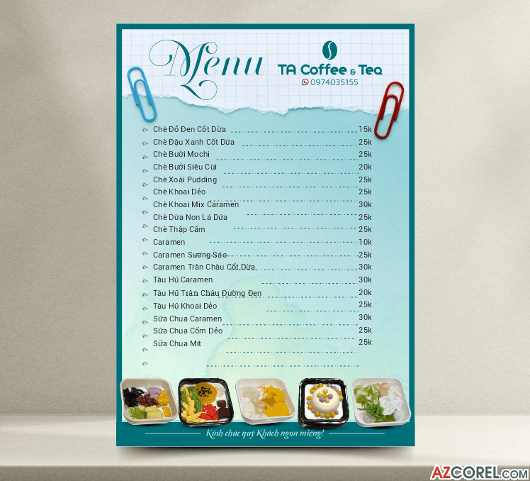 Mẫu Menu Ta Coffee & Tea file Corel x7