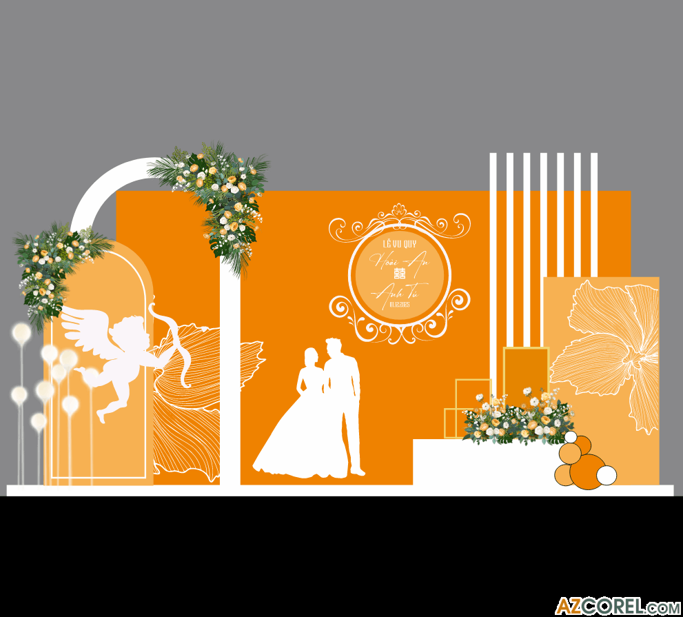 Backdrop trang trí Gia Tiên Lễ Vu Quy file corel