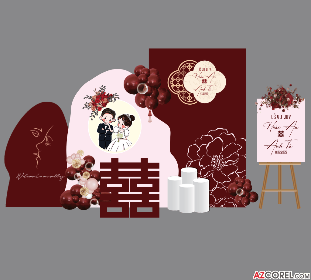 Backdrop trang trí Gia Tiên Lễ Vu Quy #6 file corel