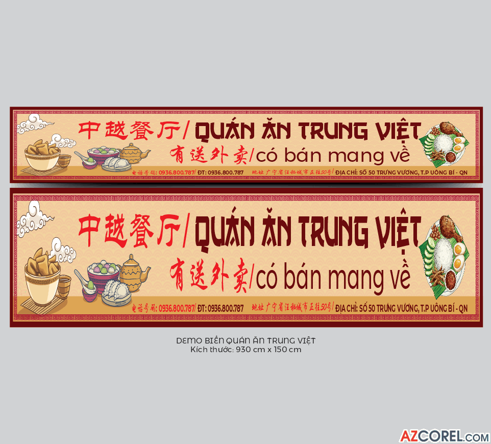 Mẫu biển quảng cáo Quán ăn Trung Việt file corel