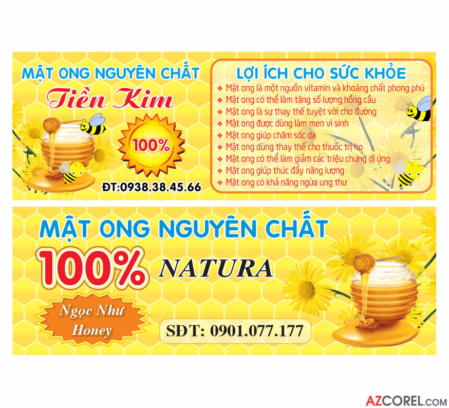 Tem nhãn dán mật ong nguyên chất file corel