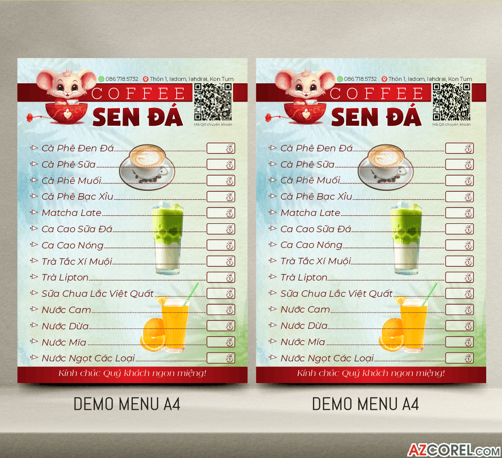 Mẫu thiết kế Demo menu A4 Coffee Sen Đá