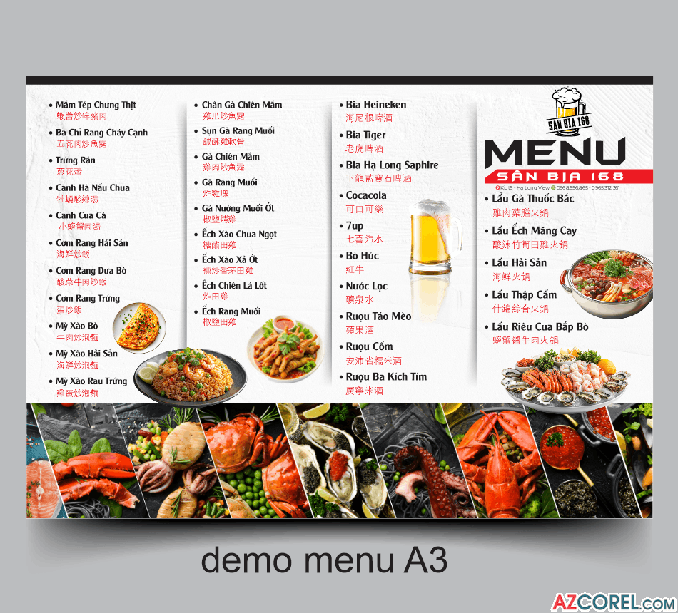 Mẫu thiết kế menu Sân Bia 168 file vector corel